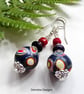 Hand Made Polymer Clay Beads, Red Coral & Howlite Gold Plate Earrings