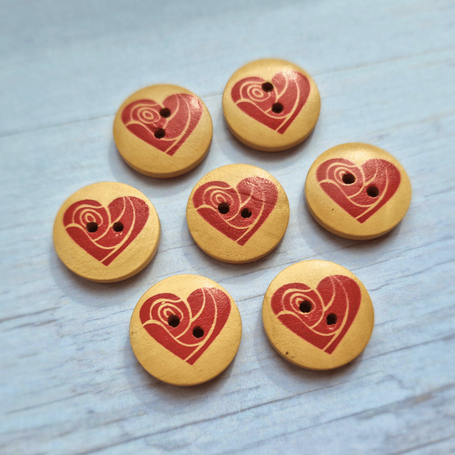 Heart Wooden Buttons - 20mm - Sets of 5