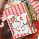 Bespoke Holiday Cards With Hand-Painted Gold Ink, Red-Pink Stripes, Set of 3