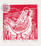 Time for a Walk Red - Original, limited edition linocut.