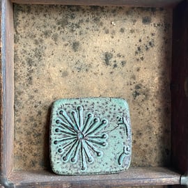 Brooch Handmade Ceramic Square Botanical Green Brooch