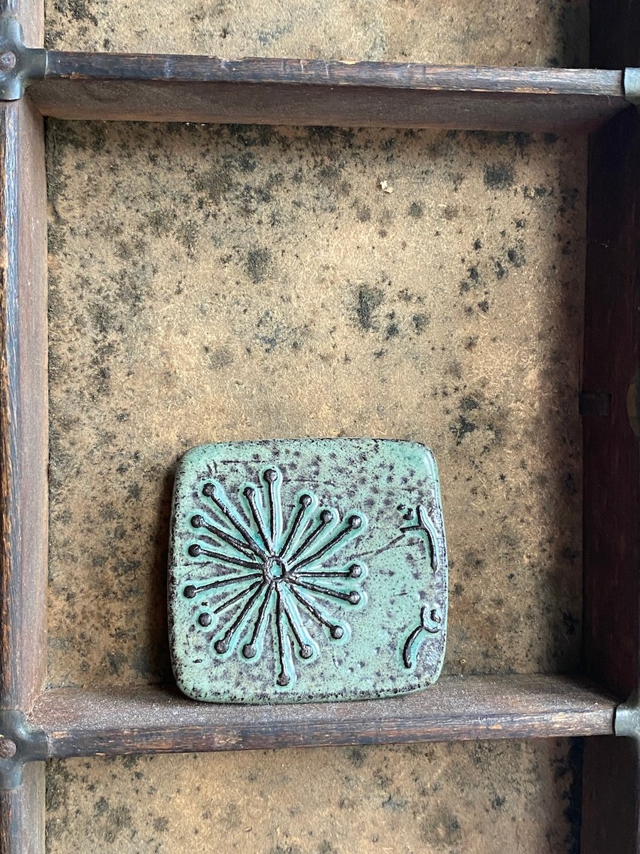 Brooch Handmade Ceramic Square Botanical Green Brooch