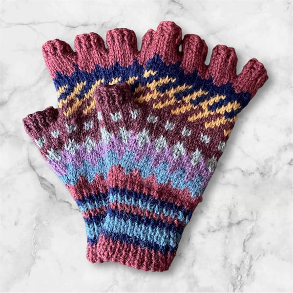 Hand knitted fingerless gloves (code 4)