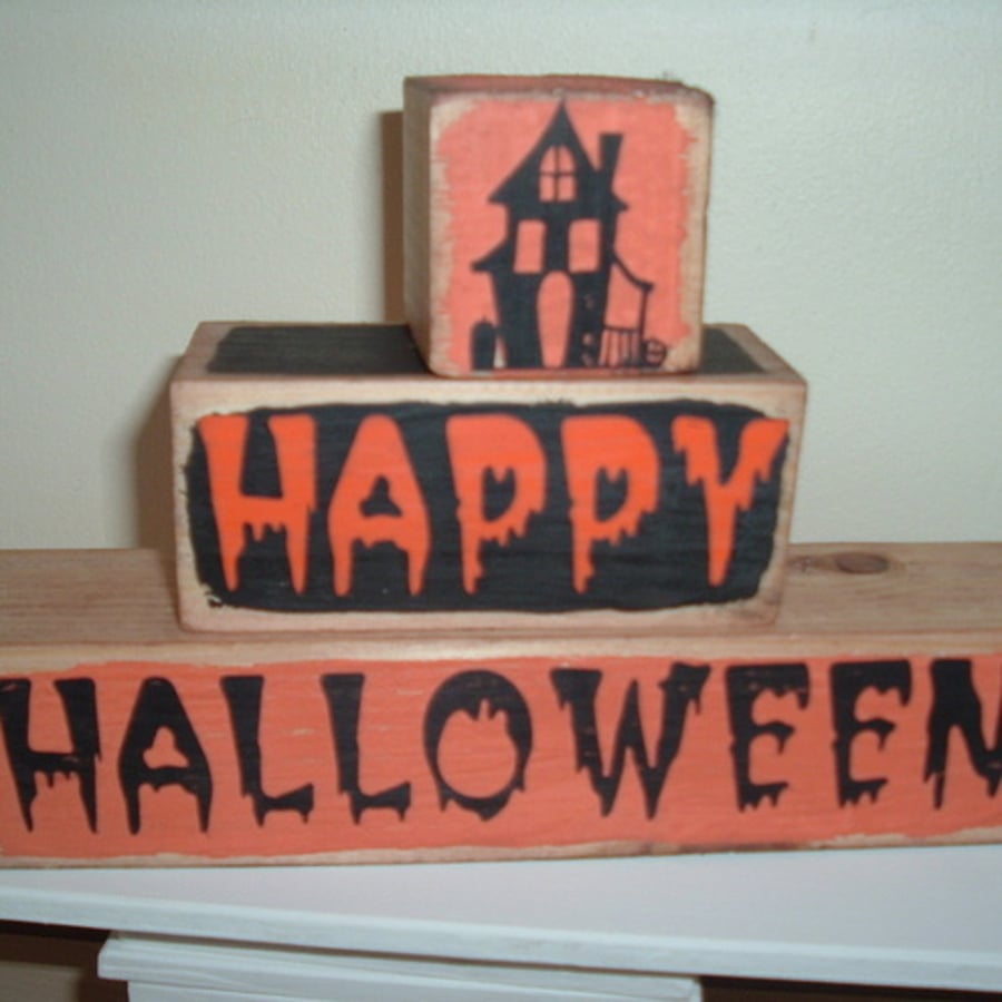 shabby chic distressed blocks-happy halloween shelf sitters