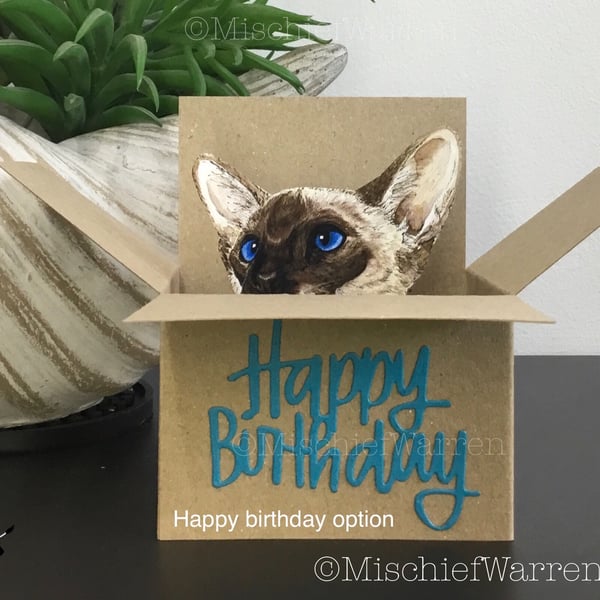 Siamese Cat Birthday Card. The Original Cat in a Box Card. 3D Gift card holder.