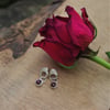 Silver and  Ruby Cabochon Stud Dangle Earrings