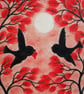 Valentines Card, Love Birds Card, Romantic Card, Red Tree Two Birds Heart Card