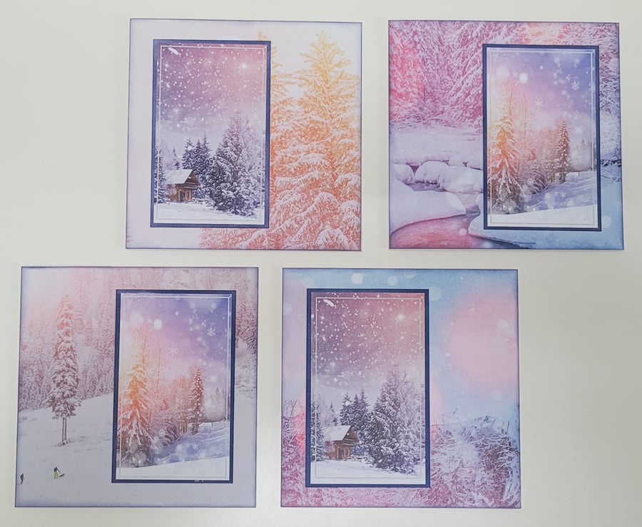Boxed Set of 4 Winter Note Cards - Snowy Forest