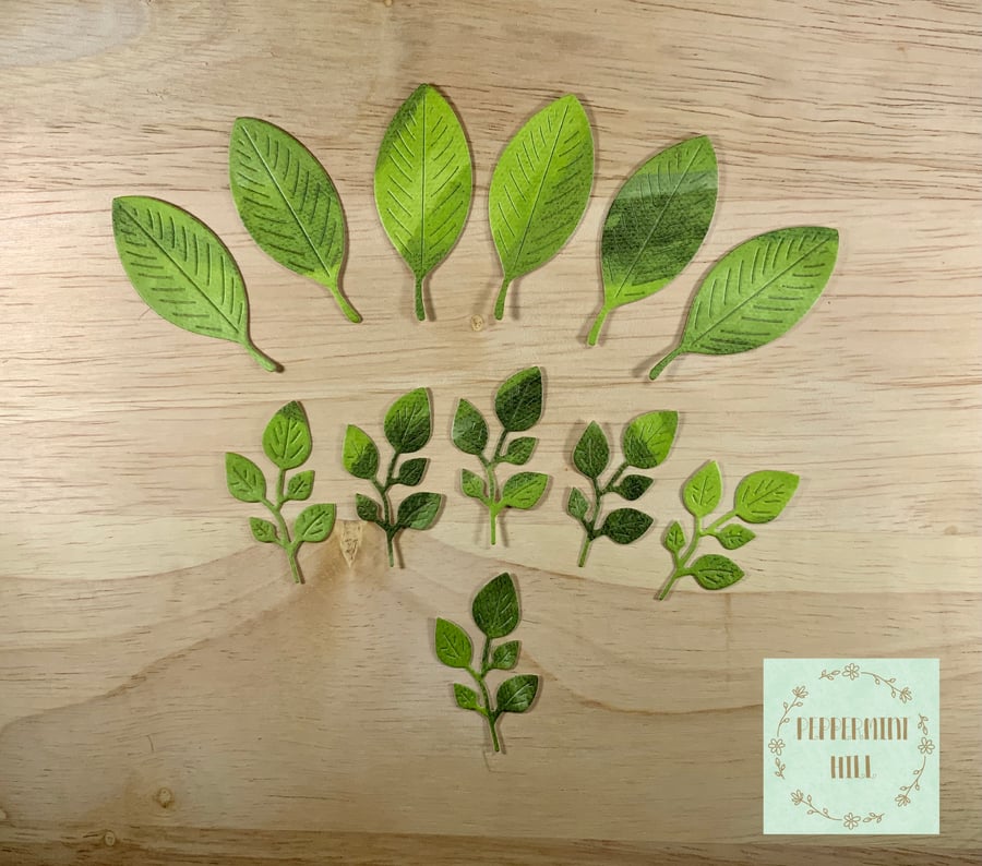 Die cut leaves for card making, pack of 12
