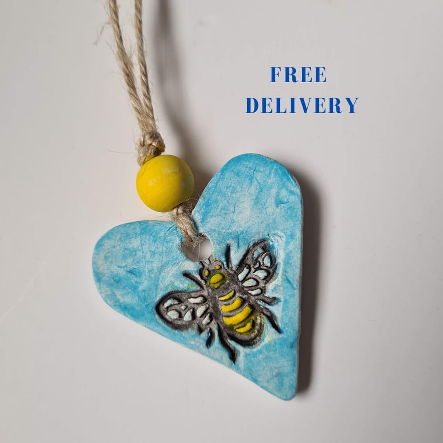 Clay bee painted hanging decoration gift tag easter tree home decor