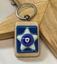 Star shield fused glass keyring 