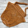 Cotton crochet string market festival beach tote bag in mustard ochre