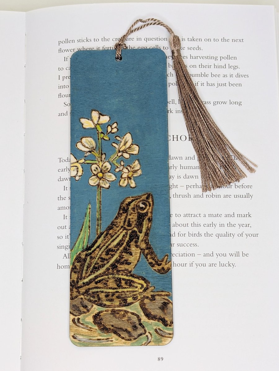Frog wooden bookmark - British wildlife pyrography, nature bookmark 