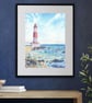 Coastal Lighthouse Art Print, Ocean Wall Decor, Nautical Beach House Artwork - Image 5