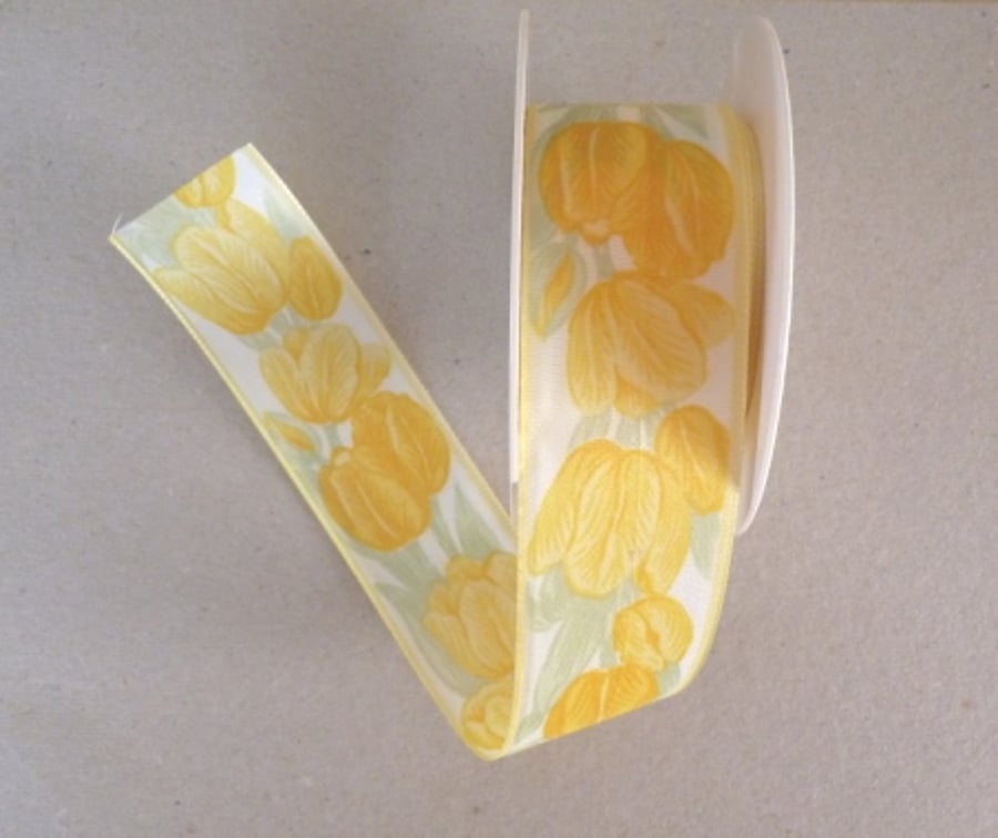 40mm Polyester Yellow Floral Ribbon