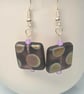 Czech glass very Grape Peacock matt square earrings - Image 1