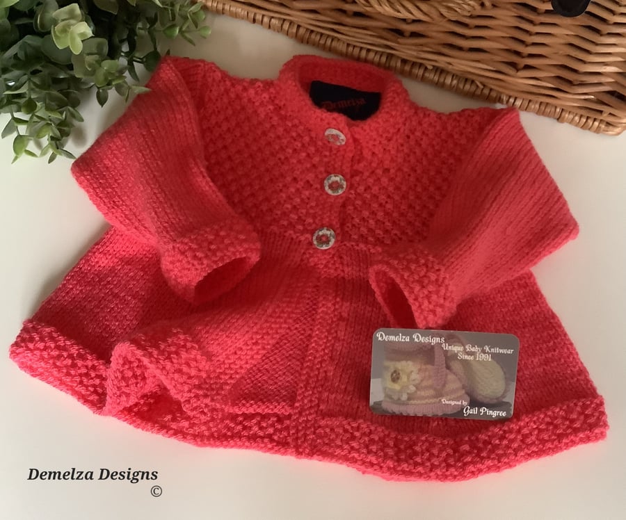 Baby Girl's Hand Knitted Flared Coral Orange Cardigan 6-12 Months 