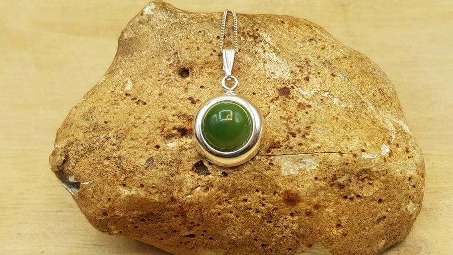 Small round Nephrite Jade pendant.12th anniversary gemstone. 
