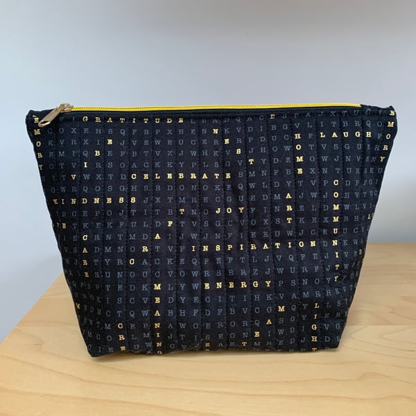 Positive Words Black And Gold Quilted Fabric Wash Bag