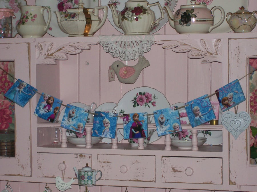 Handcrafted Wooden Bunting made using Frozen Disney Designs Elsa Anna Garland 