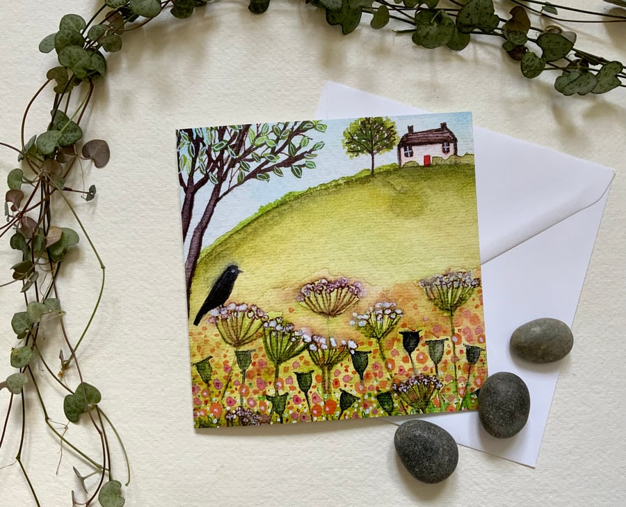 Field View Cottage, blank greetings card 