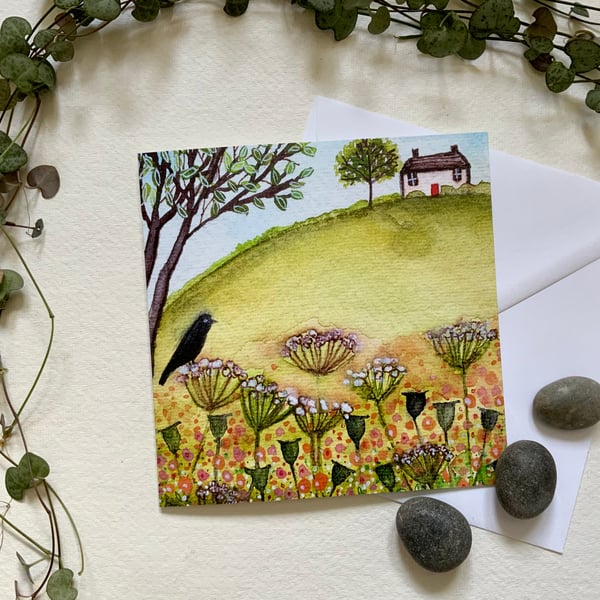 Field View Cottage, blank greetings card 