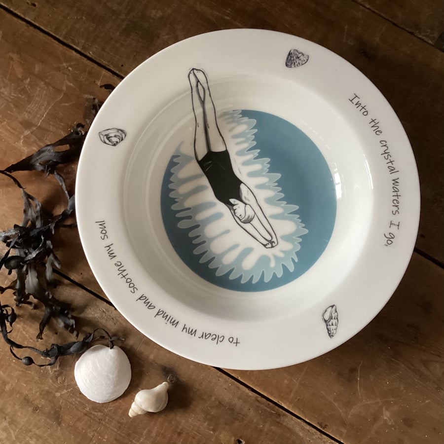 Wild Swimmer Bowl - female swimmer, sea swimming, cold water swimmer, swim quote