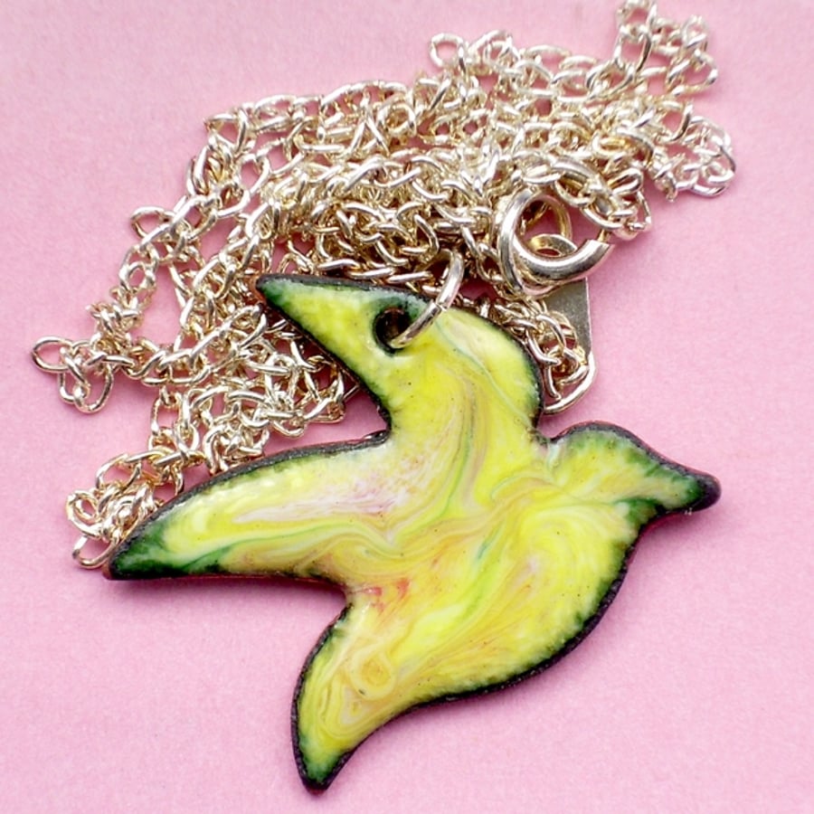 large bird pendant - yellow scrolled