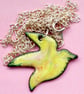 large bird pendant - yellow scrolled - Image 1