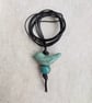 Green ceramic bird pendant on dark brown leather cord - Image 5