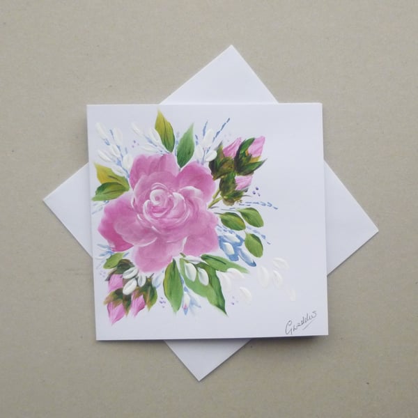 hand painted rose greetings card ( ref FA 28 )
