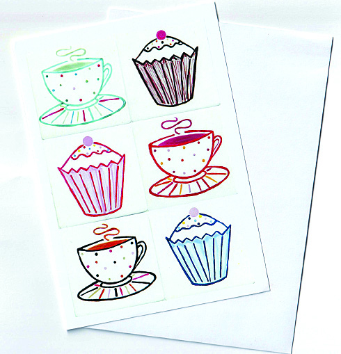 Cupcake Birthday Card, Teacup Birthday Card, Tea and Cake Card