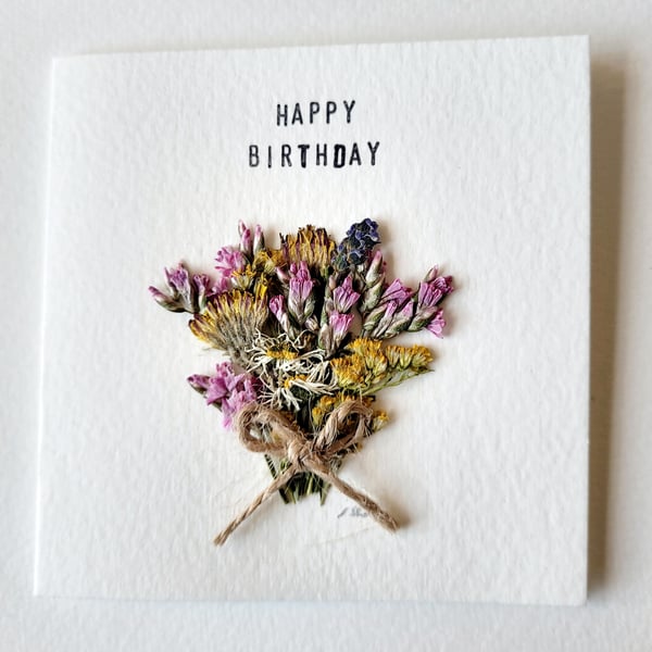 Handmade Happy Birthday 'Dandelions and Foliage' Pressed Flower Greeting Card 