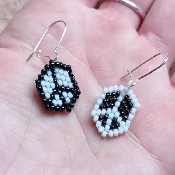Peace symbol beaded earrings pair