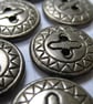 10 Small Flat Patterned Silver Metal Buttons - Image 2