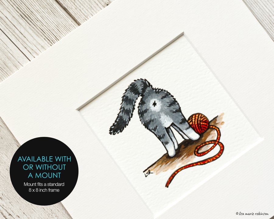 Grey Tabby Cat Bum - Original Acrylic Painting OSWOA