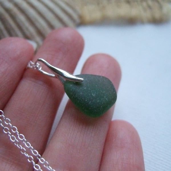 Scottish sea glass necklace, petite necklace beach glass, green sea glass