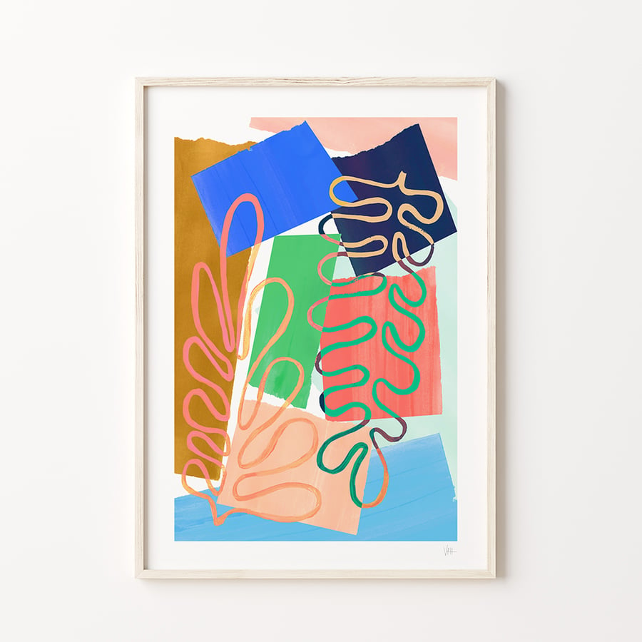 Abstract Colour Block Modern Leaf Art Print
