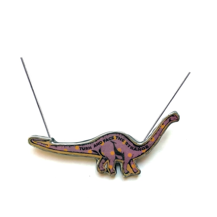 Bowie 'Changes'  Purple Spotty Diplodocus Dinosaur Resin Necklace by EllyMental