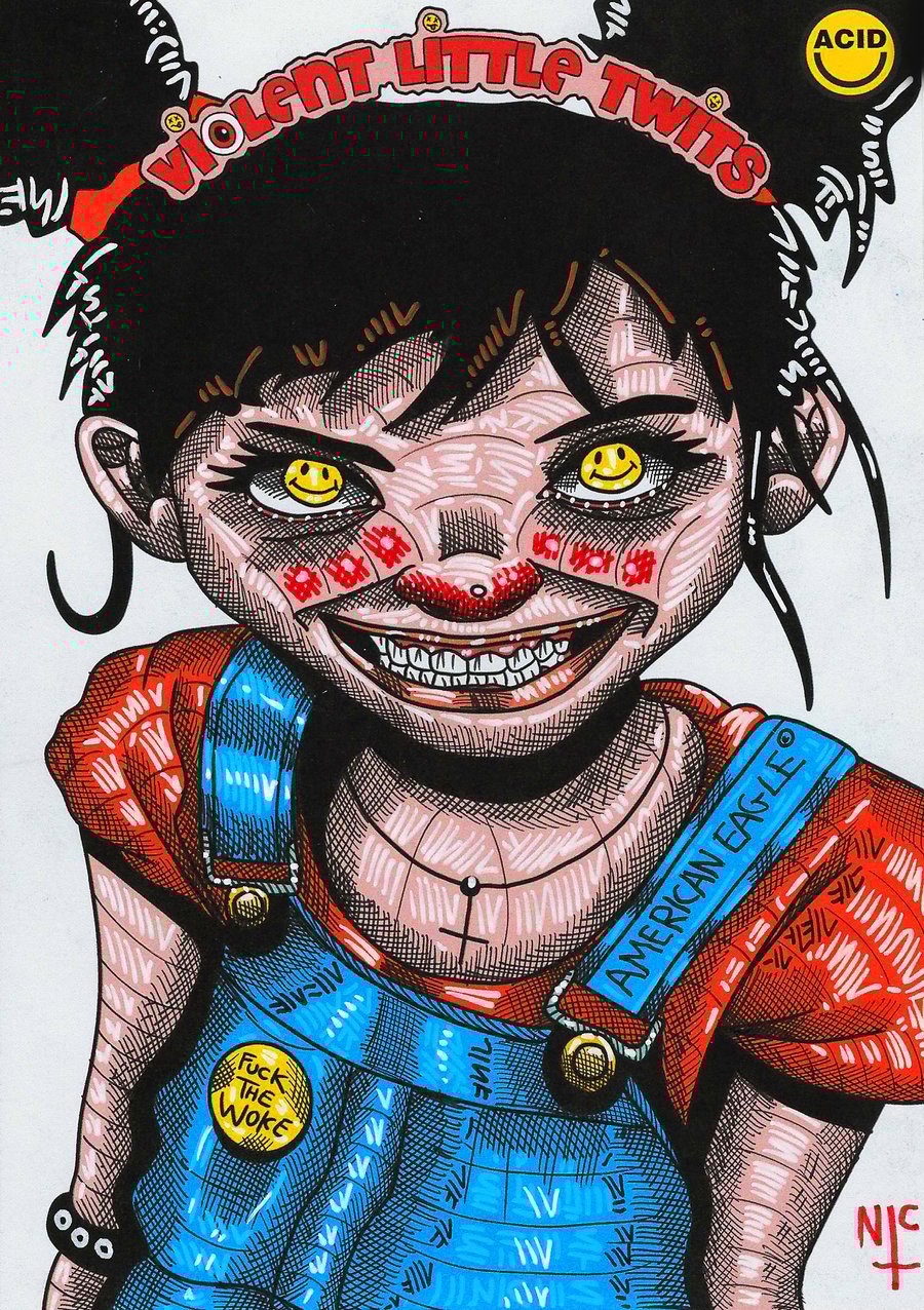 VLT OVERSIZED SKETCH CARDS SIGNED BACK 4 X 6 INCH X 2 ACID EDITIONS HAND DRAWN