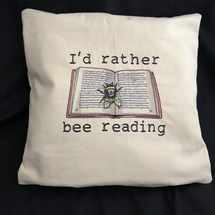 I’d Rather Bee Reading Embroidered cushion cover 