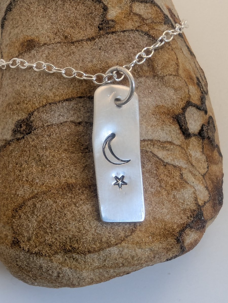Star and Moon Pendant, recycled sterling silver