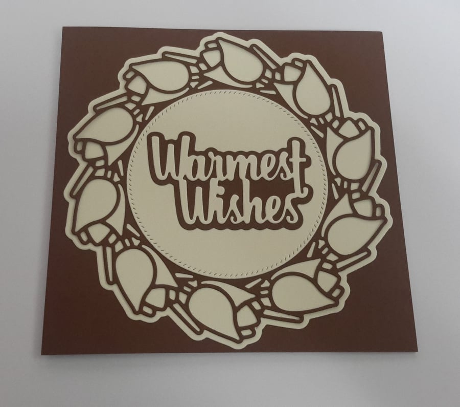 Warmest Wishes Greeting Card - Chocolate Brown and Cream
