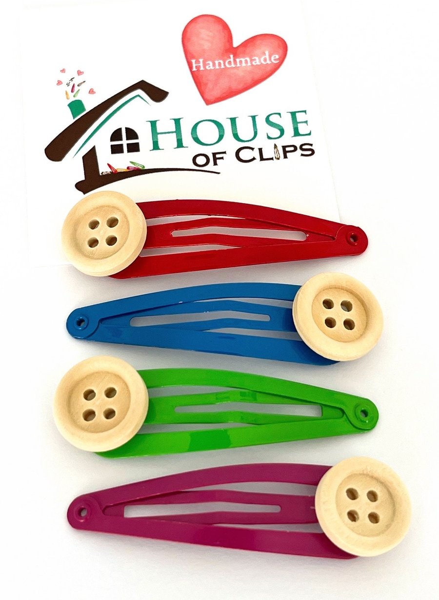 Patchwork Button Hair Clips x2 by House of Clips - Button Hair Clips - Vintage B