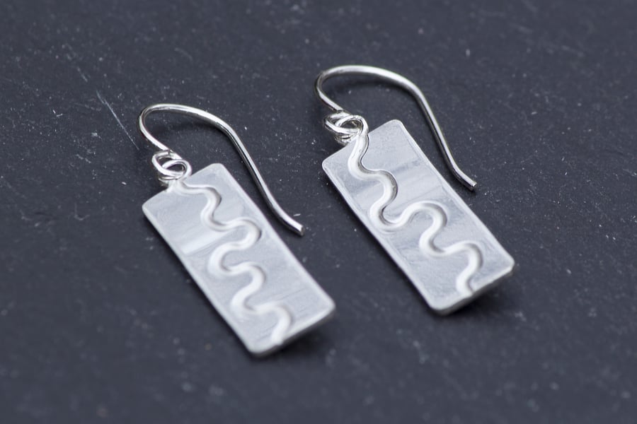 Sterling silver rectangular earrings
