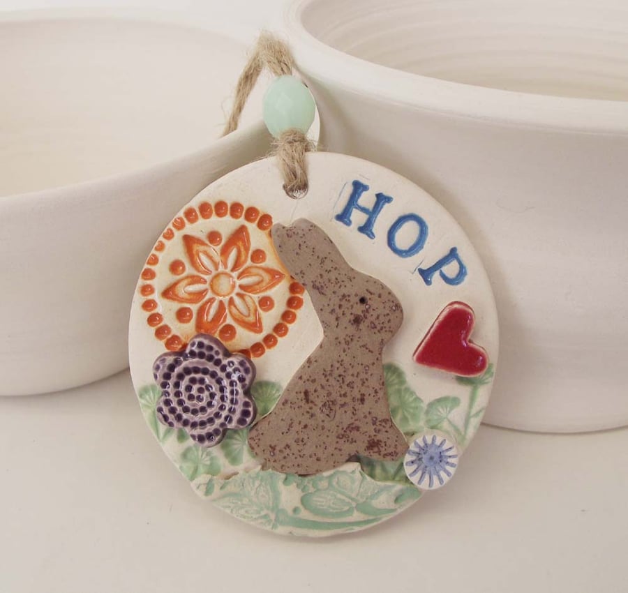 Sale Ceramic decoration with rabbit and flowers