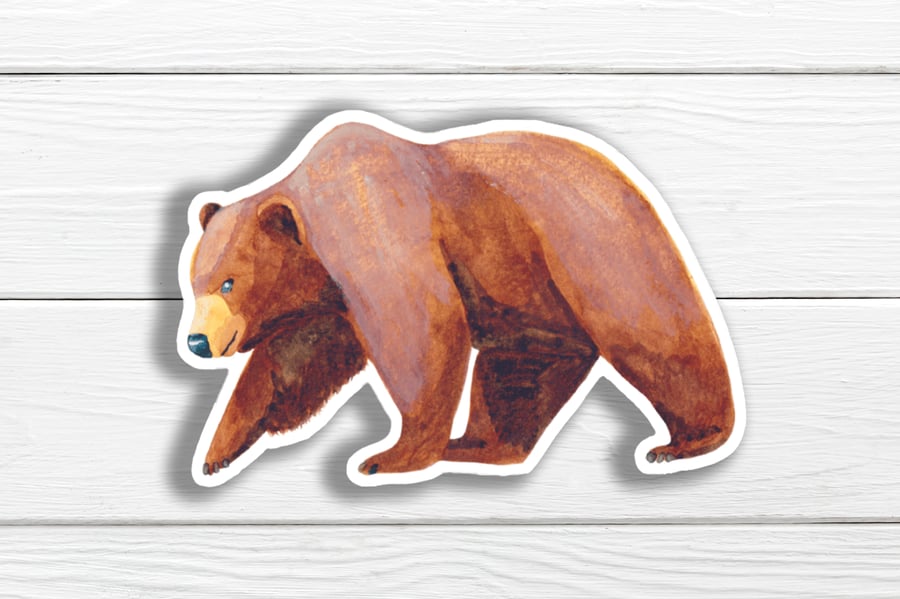 Grizzly bear watercolour sticker