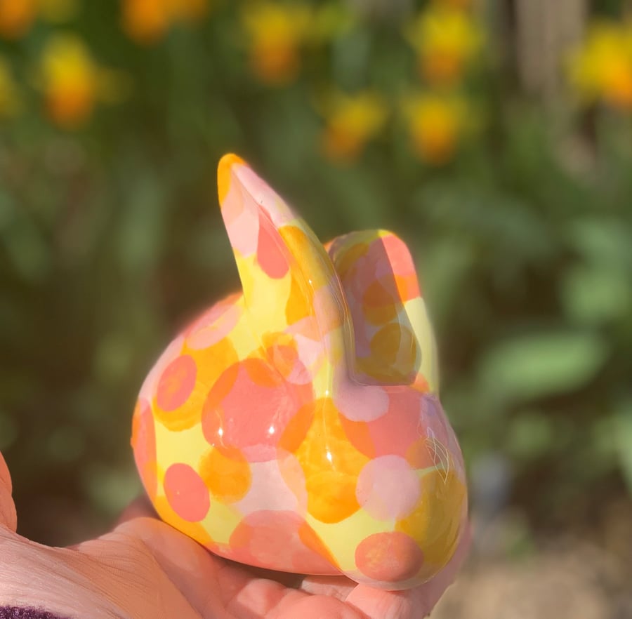 Seconds Sunday SALE Set of two Hand Painted Ceramic Bunnies