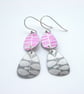 Pebble shaped mid century style drop leaf earrings in pink