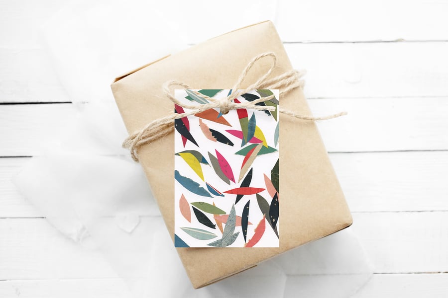 Set of 12 Abstract Gift Tags - Falling Leaves (White)